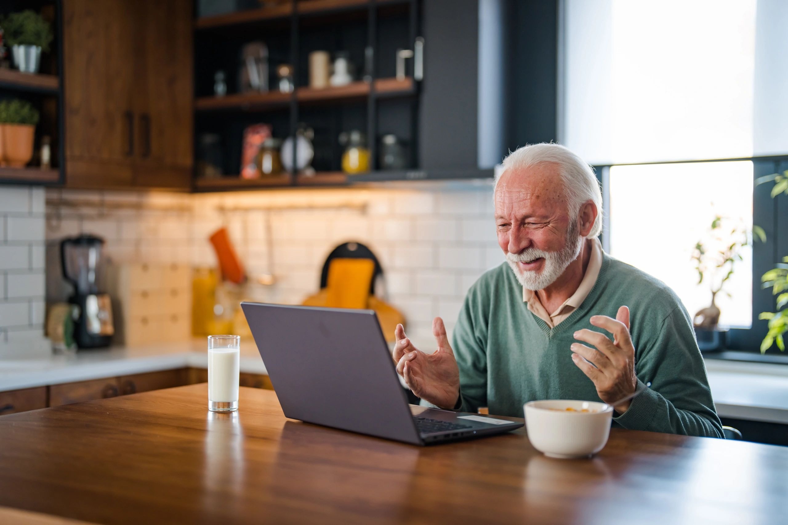 Senior man on video call
